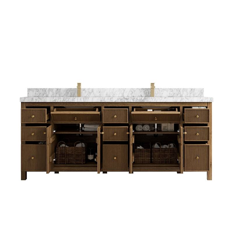 Willow Collections 84 in. W x 22 in. D Sonoma Teak Double Sink Bathroom Vanity with Countertop
