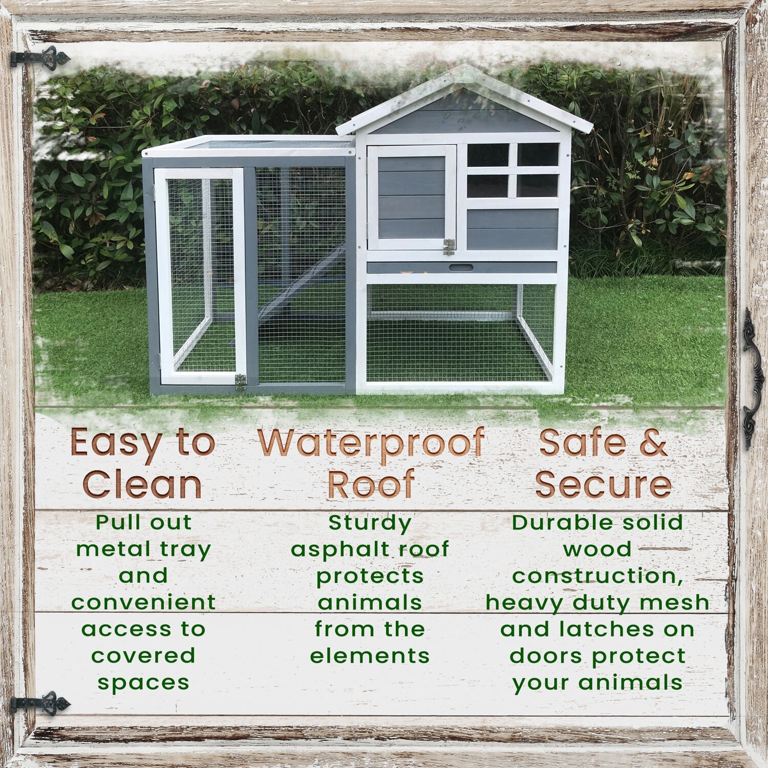 Hanover Outdoor Wooden Elevated Rabbit Hutch With Ramp Wire Mesh Run Cage Waterproof Roof Removable Tray