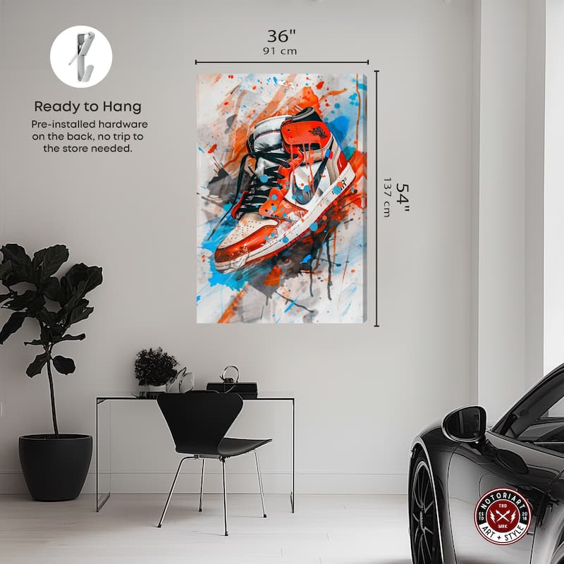 Notoriart Colorful Splatter Sneaker Gallery Wrapped Sneaker 1 Piece Canvas Wall Art