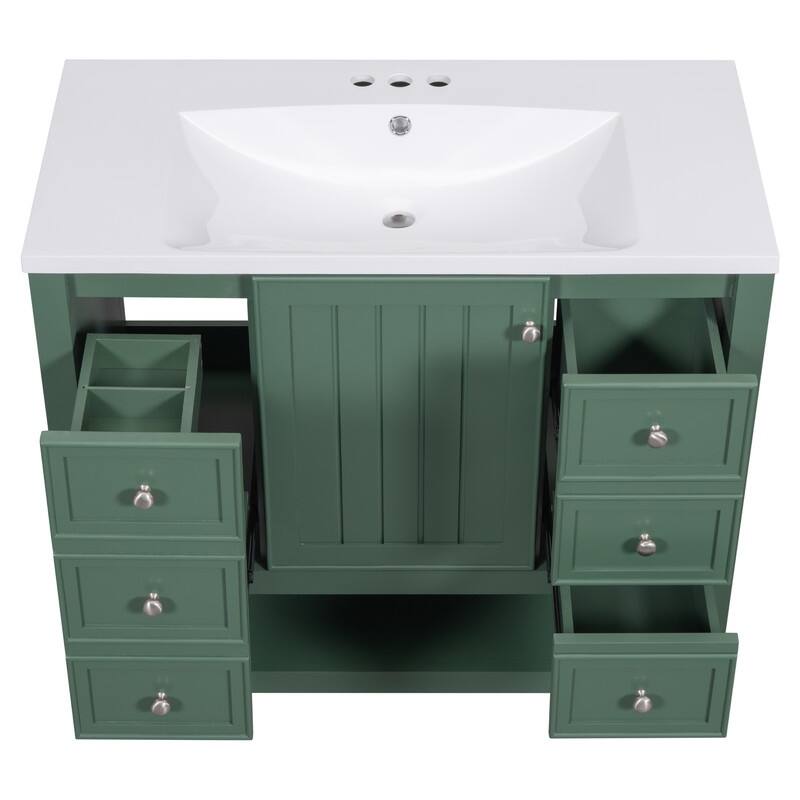 36" Bathroom Vanity with Ceramic Sink, One Cabinet and Three Drawers
