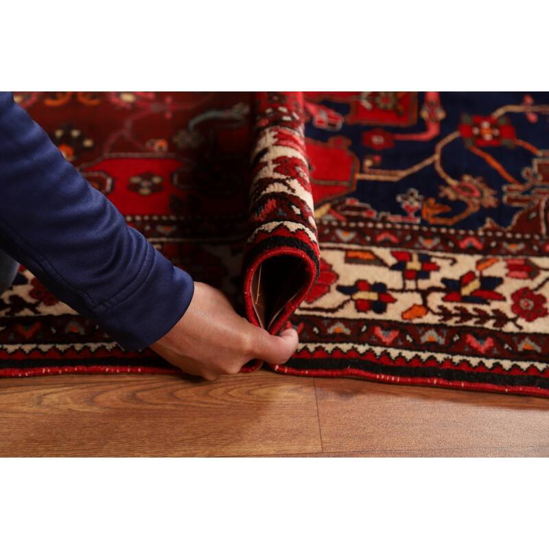 Red Geometric Hamedan Persian Rug Handmade Wool Carpet - 4'8"x 6'4"