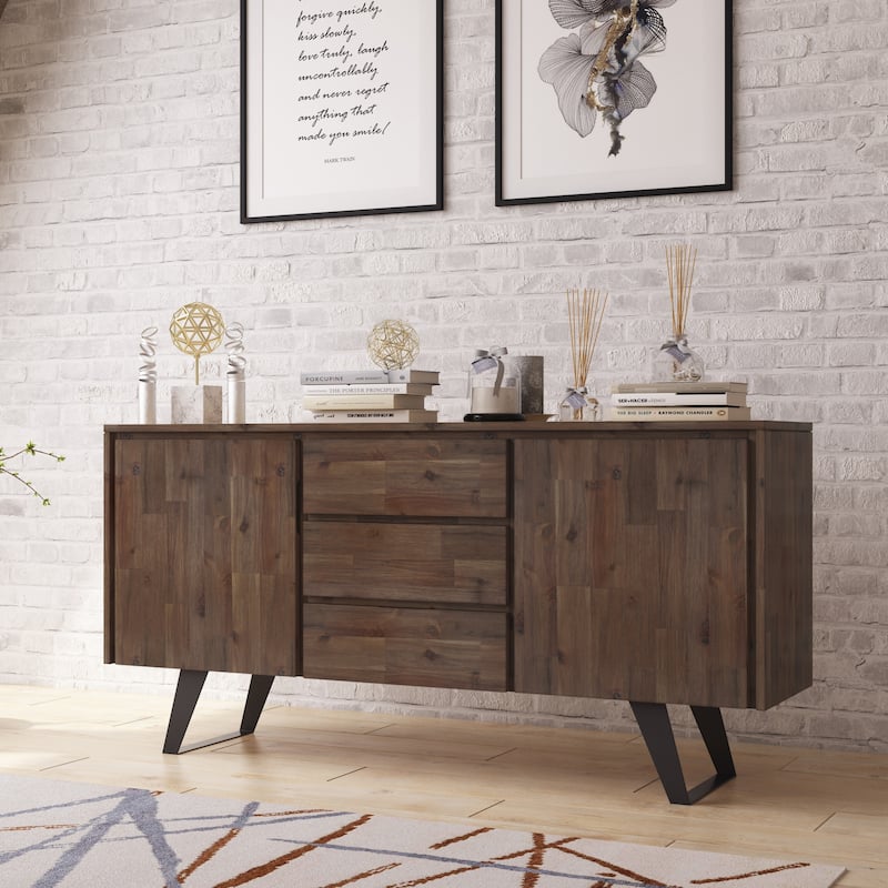 WYNDENHALL Mitchell Metal 60 inch Wide Rectangle Modern Industrial Sideboard Buffet in OAK WOOD - 60'' x 17'' x 30 - Rustic Natural Aged Brown
