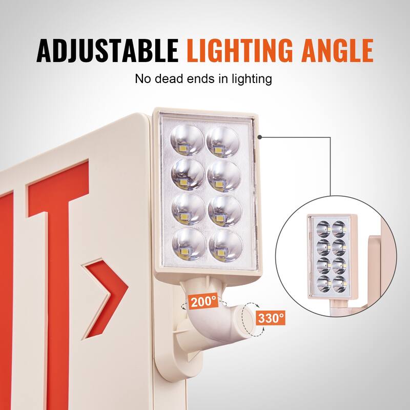 UIMOSO LED Exit Sign with Emergency Lights, Two Heads Emergency Exit Light with Battery Backup, Red Letter Fire Exit Lighting