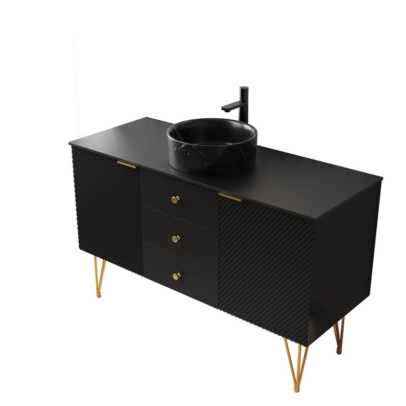 GDFStudio - Gema 48" Freestanding Bathroom Vanity with Black Sintered Stone Top, Gold Legs & Ceramic Basin