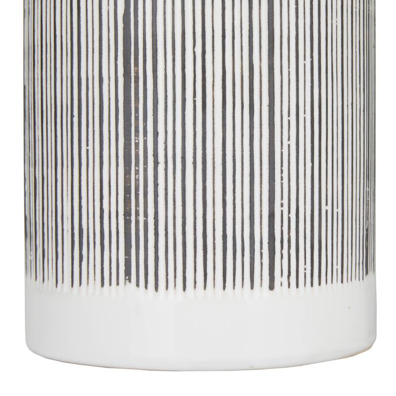 CosmoLiving by Cosmopolitan White Ceramic Striped Living Room Decorative Jars (Set of 2) - 8 x 8 x 13