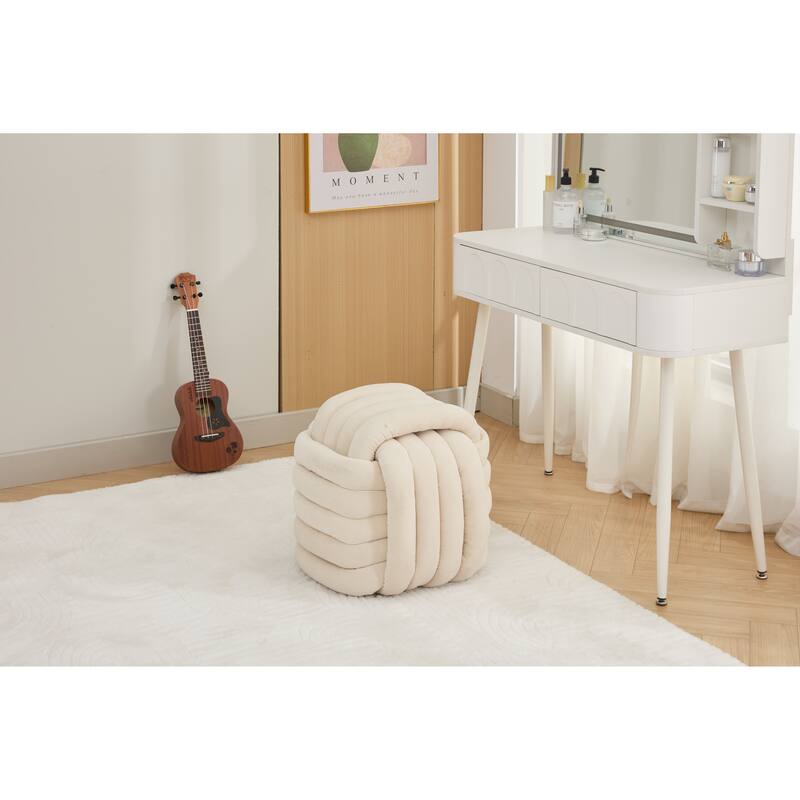 060Chenille Fabric Modern Knot Design Ottoman Makeup Stool Footstool, Comfortable and Stylish Seat for Living Room, Bedroom,