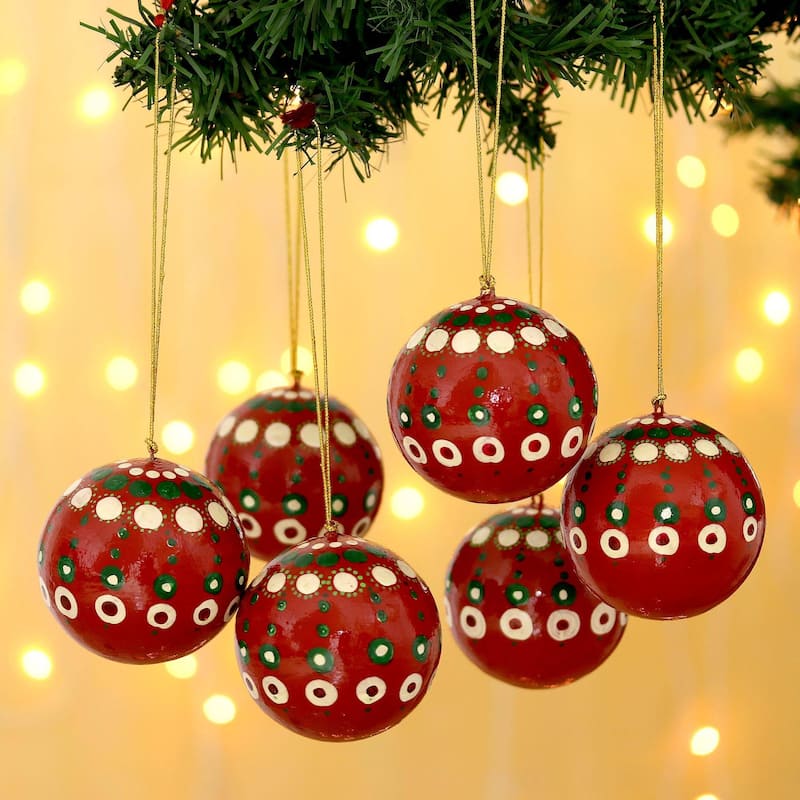 NOVICA Papier mache ornaments, 'Jolly Baubles' (set of 6)