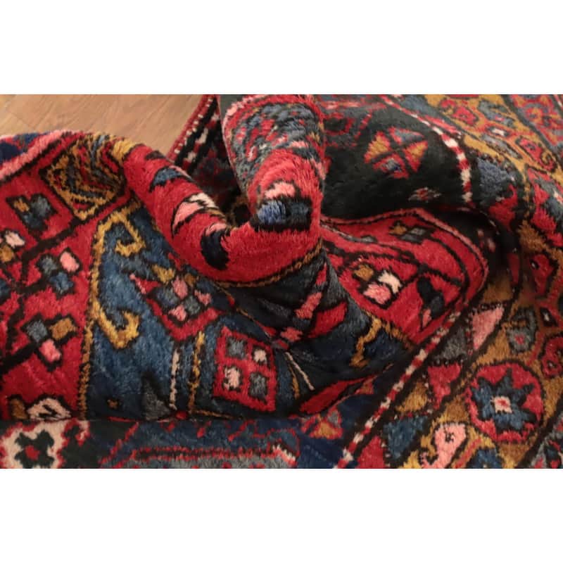 Hand Knotted Oriental 100% Wool Carpet Traditional Tribal Navy Blue & Blues Ardebil Runner Rug - 10' 10'' X 3' 6''