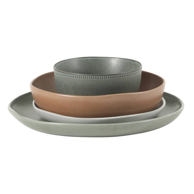 Gibson Elite Menlo Park 16-Piece Pottery Clay Stoneware Dinnerware Set - Reactive Glaze, Embossed, Service for 4