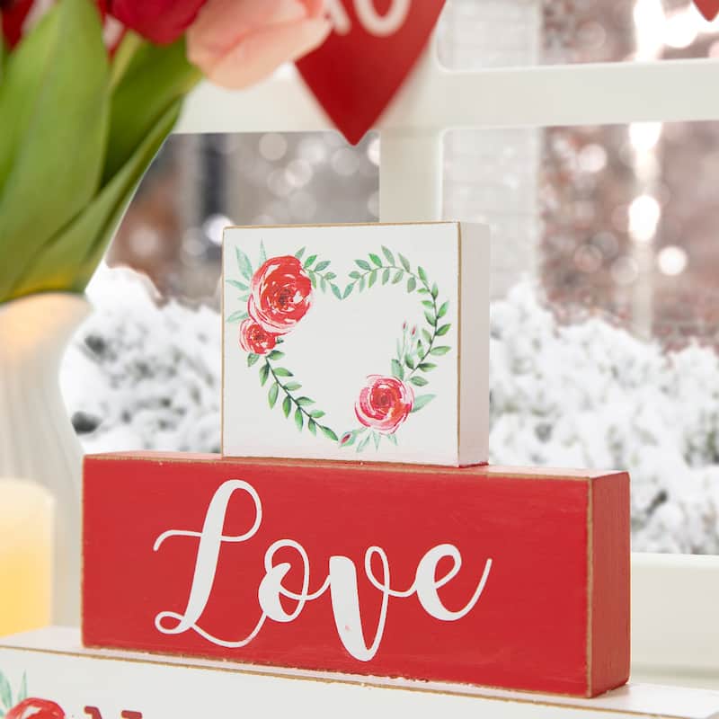 Glitzhome Valentines LED Wooden Block Love Table Decor
