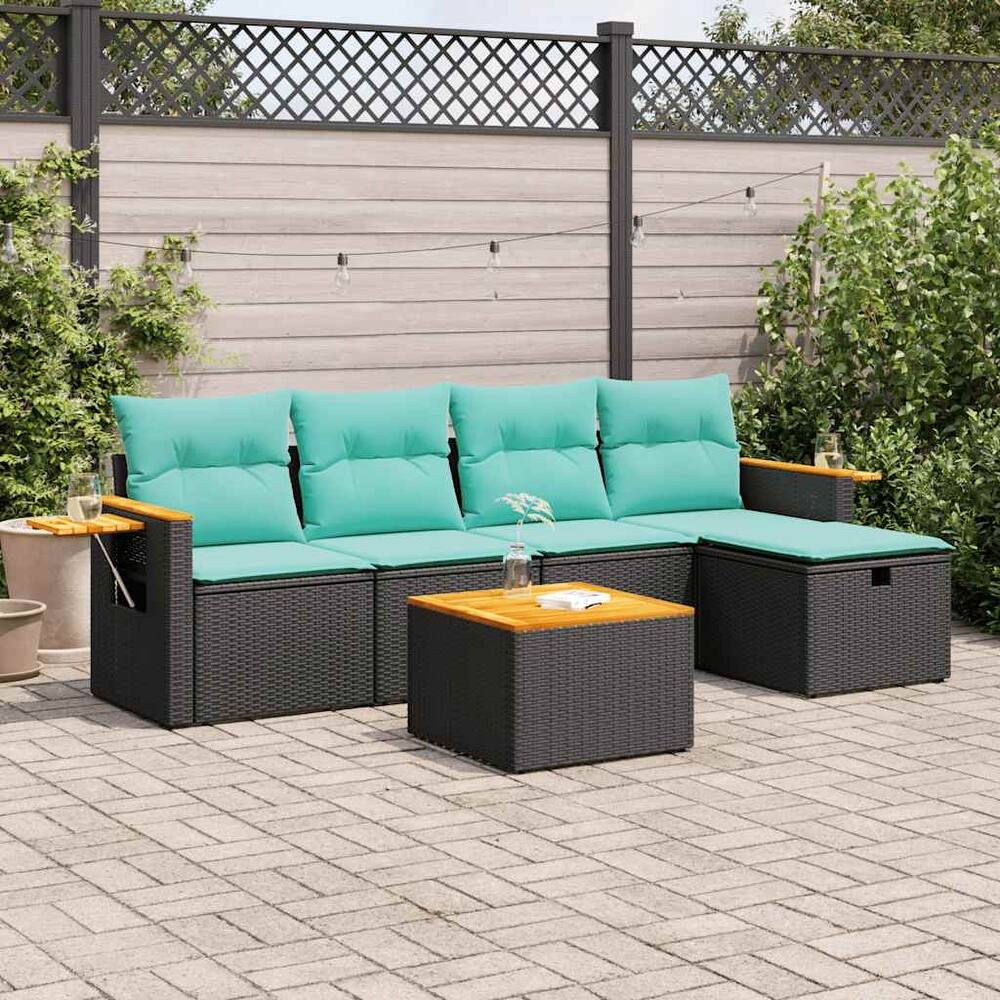 vidaXL Patio Sofa Set with Cushions Outdoor Conversation Furniture Poly Rattan - 21.7" x 24.4" x 27.2"