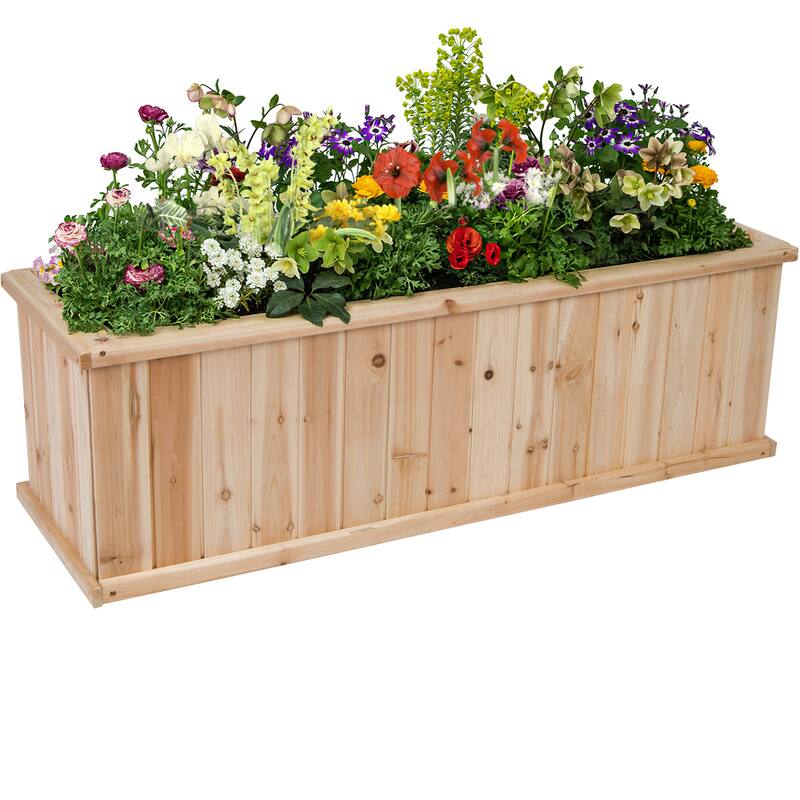 BloomBox Wooden Raised Garden Bed Backyard Patio for Herbs, Flowers, Vegetables with Drainage Holes - 48"L x 15.5"D x 15.25"H