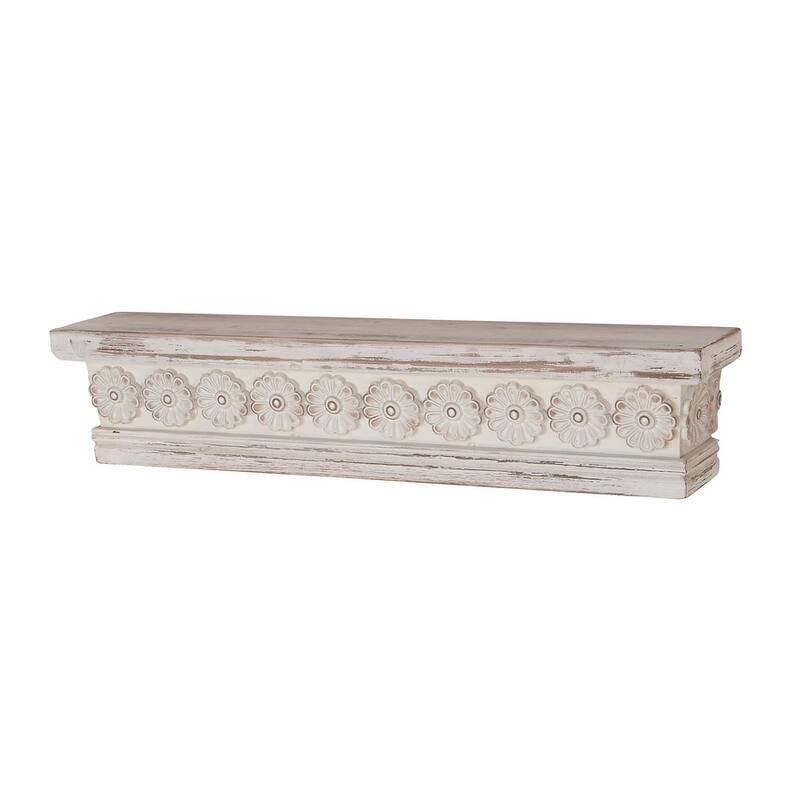 White Wood Distressed Vintage Farmhouse Wall Shelf 28" or 36"