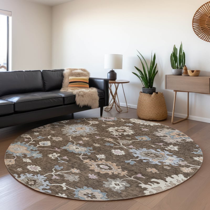 Machine Washable Indoor/ Outdoor Traditional Persian Chantille Rug - Chocolate - 8' x 8'