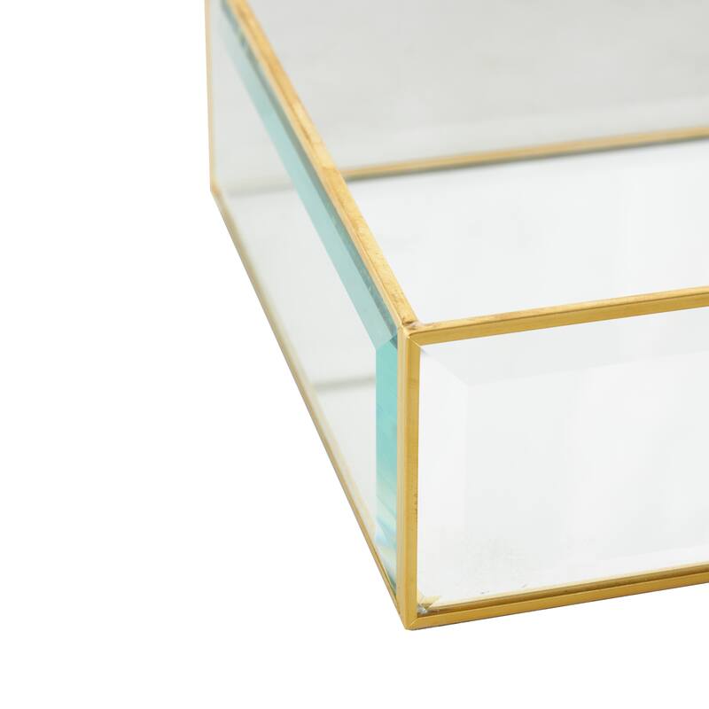 Clear Glass Beveled Decorative Jewelry Box with Gold Metal Frame (Set of 2)