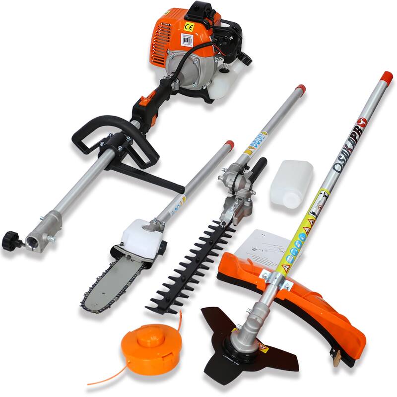4 in 1 Multi-Functional Trimming Tool, 52CC 2-Cycle Garden Tool System with Gas Pole Saw, Hedge Trimmer, Grass Trimmer - Orange