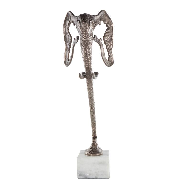Silver Aluminum Metal Tall Cutout Silhouette Elephant Decorative Sculpture with Marble