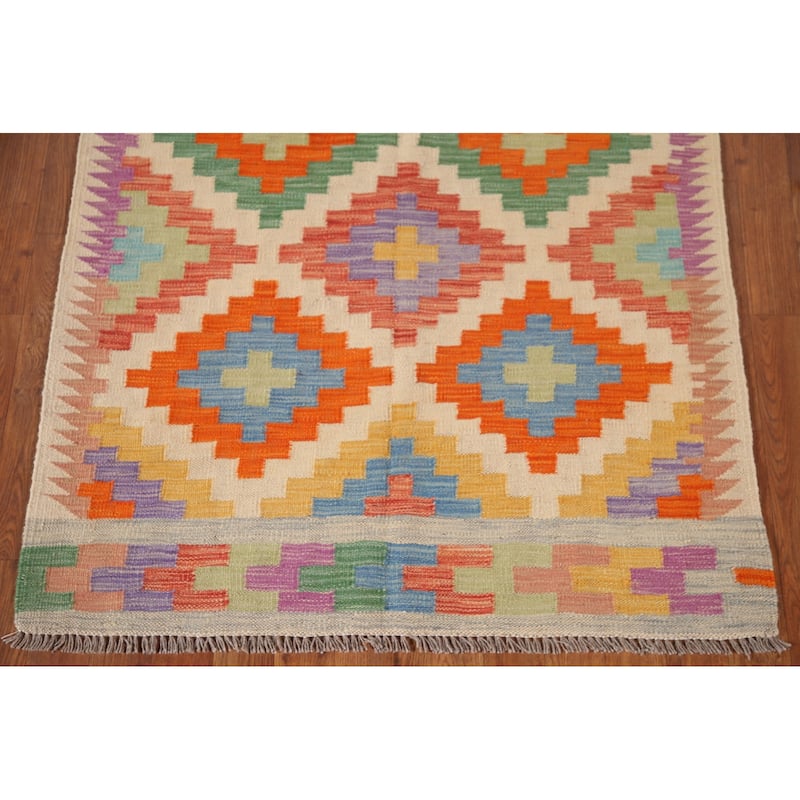 Reversible Kilim Area Rug Flatweave Geometric Wool Carpet - 3'6"x 5'4"