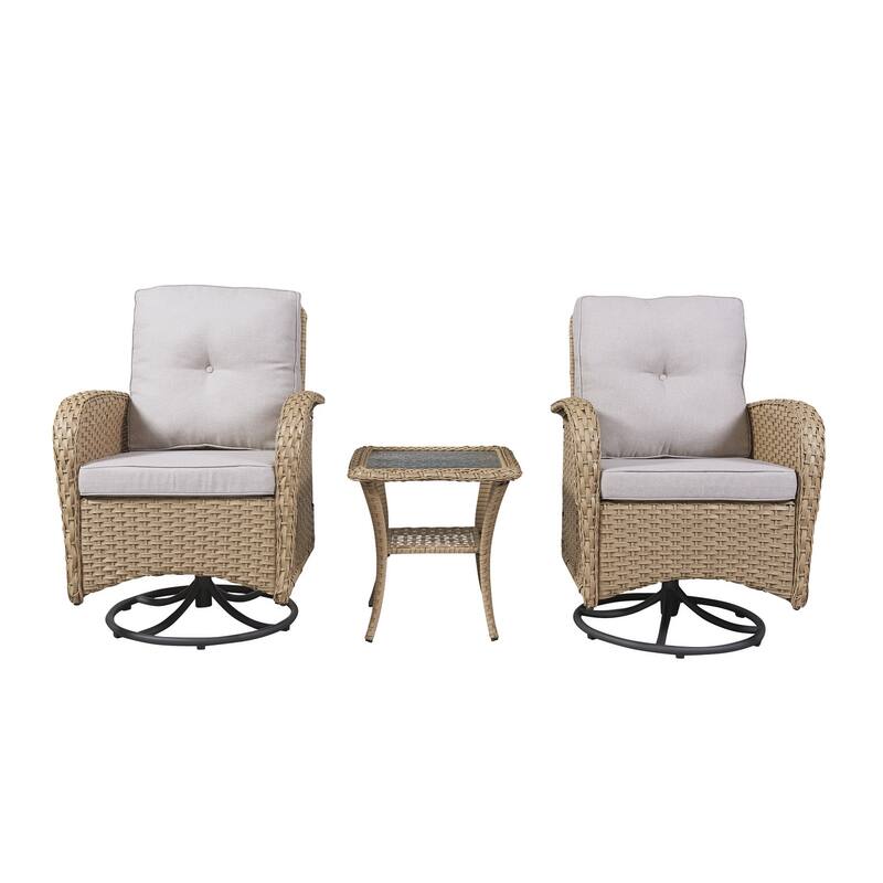 Gymojoy Outdoor 3-piece Rattan Wicker Rocking Swivel Chair Set