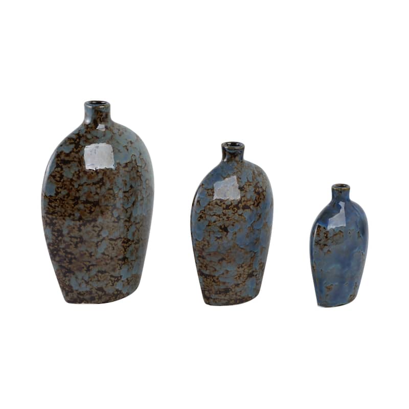 Stoneware Decorative Vases Modern Accent (Set of 3) - 10/8/6" Blue