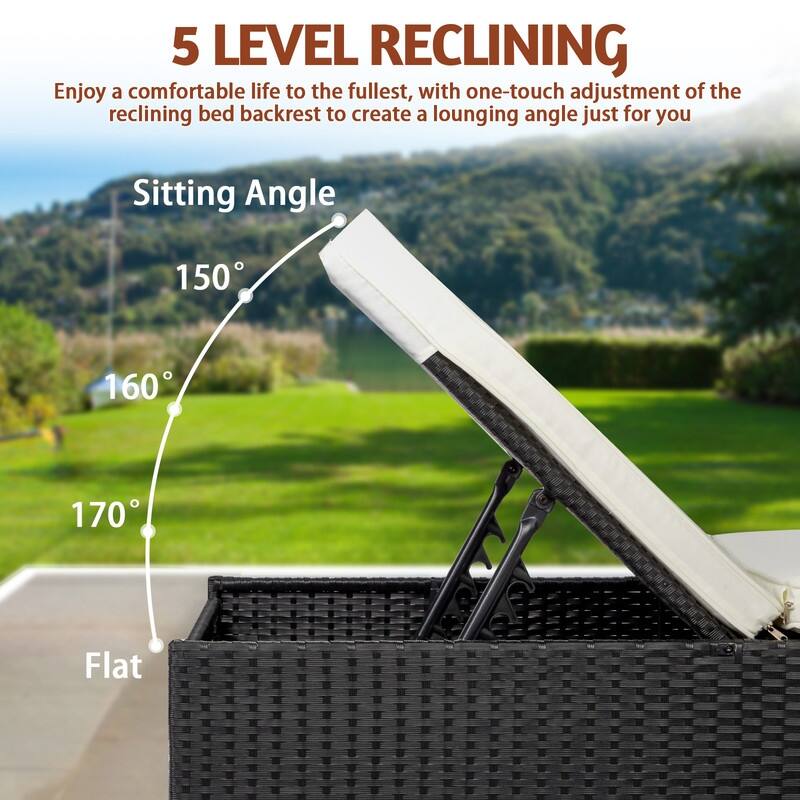 Outdoor Wicker Single Chaise Lounge with Cushion