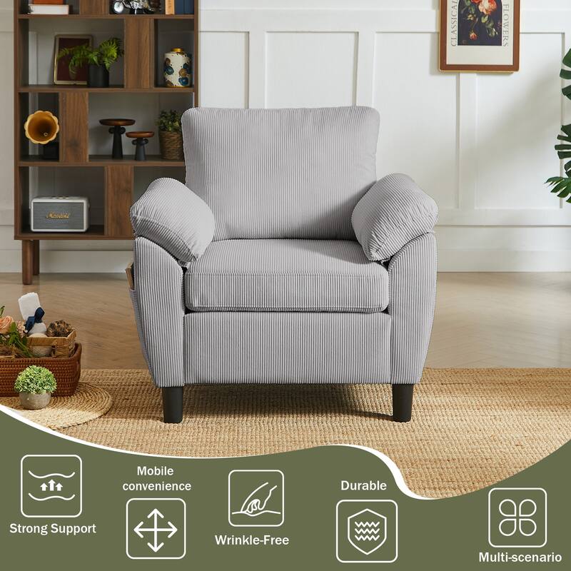 3 Pieces Corduroy Living Room Set with Sofa ,Storage Ottoman and Chair
