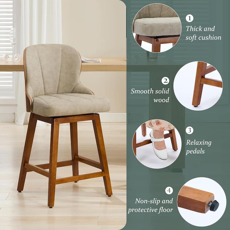 XINMICS 26 Inches Counter Height Bar Stools, Swivel PU Leather Bar Stools with Bentwood Backs, Set of 2/3 - N/A