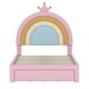 preview thumbnail 18 of 20, Full Size Velvet Platform Bed with Colorful Rainbow Headboard and 2 Storage Drawers, Upholstered Princess-Style Frame