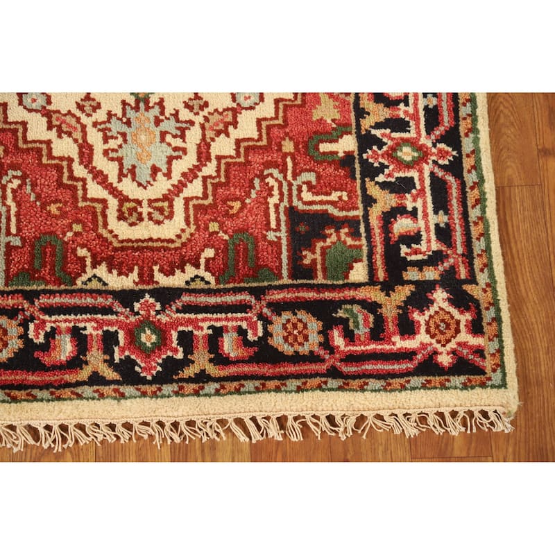 Geometric Traditional Heriz Serapi Runner Rug Hand-Knotted Wool Carpet - 2'7" x 11'10"