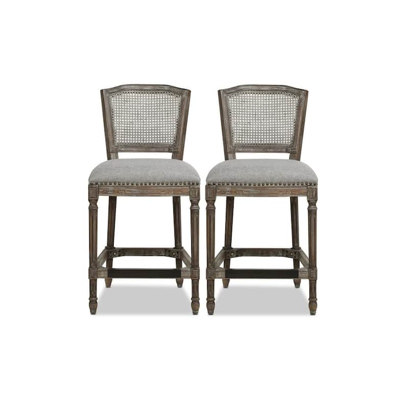 Triomphe 26.5" Oak and Rattan Armless Counter Stool