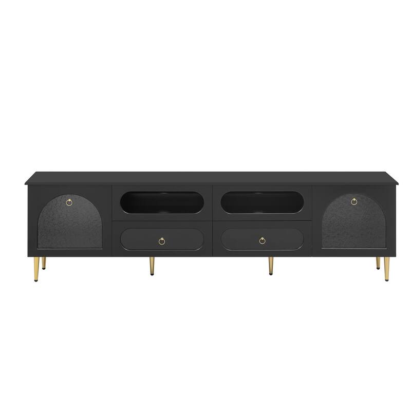 Roomfitters Retro TV Stand for up to 85 Inch TV, Media Console Cabinet with Drawers, Cabinets and Metal Legs