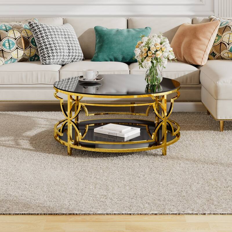 Coffee Table Round Room Table, Stainless Steel Irregular Leg Tempered Glass Top