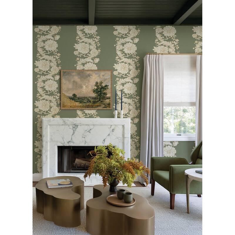 Chris Loves Julia x A-Street Prints Gisela Green Floral Columns Wallpaper