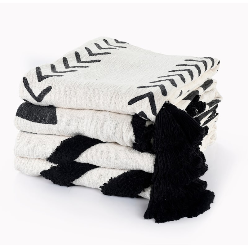Sevita Modern Boho Tufted Diamond Bordered Cotton Standard Size Throw Blanket
