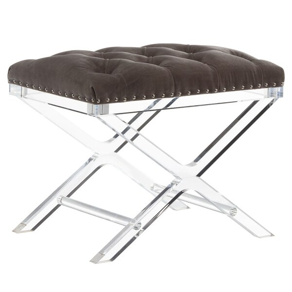 24" Black and Silver Contemporary Upholstered Rectangular Bench - N/A