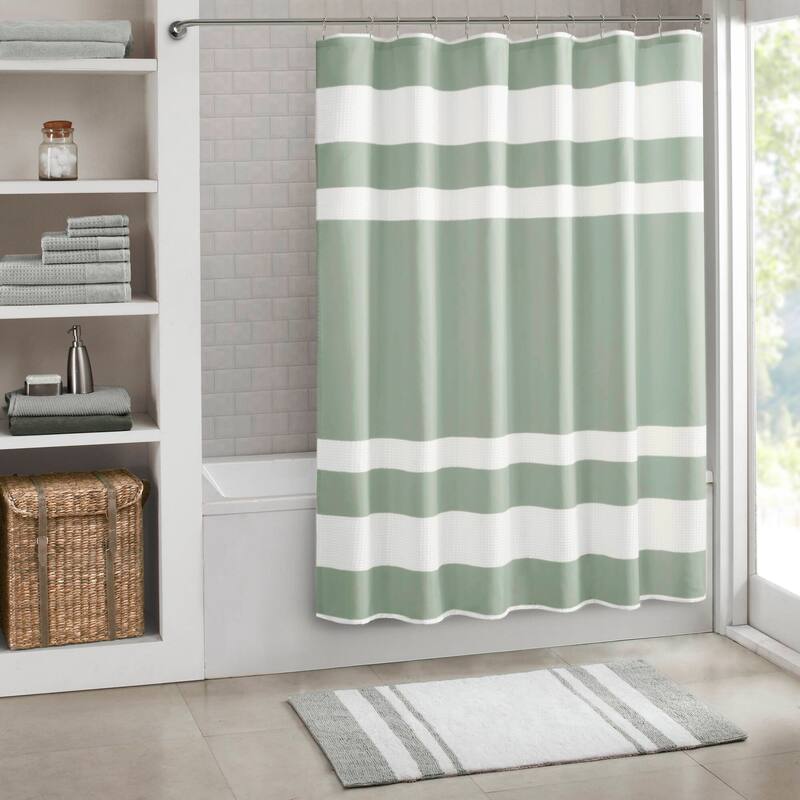 Madison Park Spa Waffle Shower Curtain with 3M Treatment - 72x78" - Sage Green