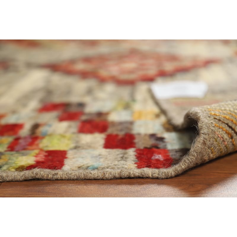 Checkered Moroccan Oriental Area Rug Hand-Knotted Wool Carpet - 5'11" x 7'8"