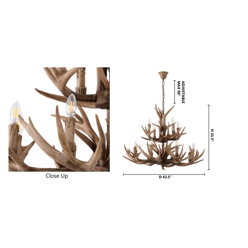 12-Light 2-Tier Polyresin Antler Lighting Fixture