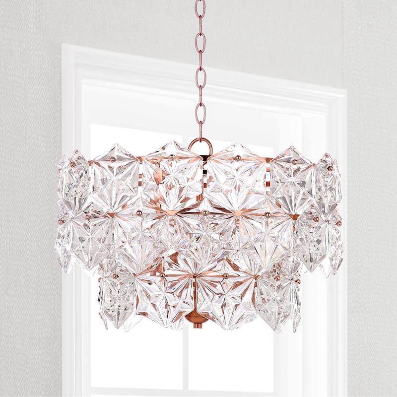 SAFAVIEH Lighting Regelinde Adjustable 4-Light Copper Crystal Pendant - 19" x 19" x 13-85" - Clear/Copper - 19Wx19Dx85H