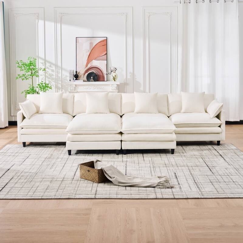 140.9" U-shaped Cashmere Modular Sectional Sofa with 2 Movable Ottomans