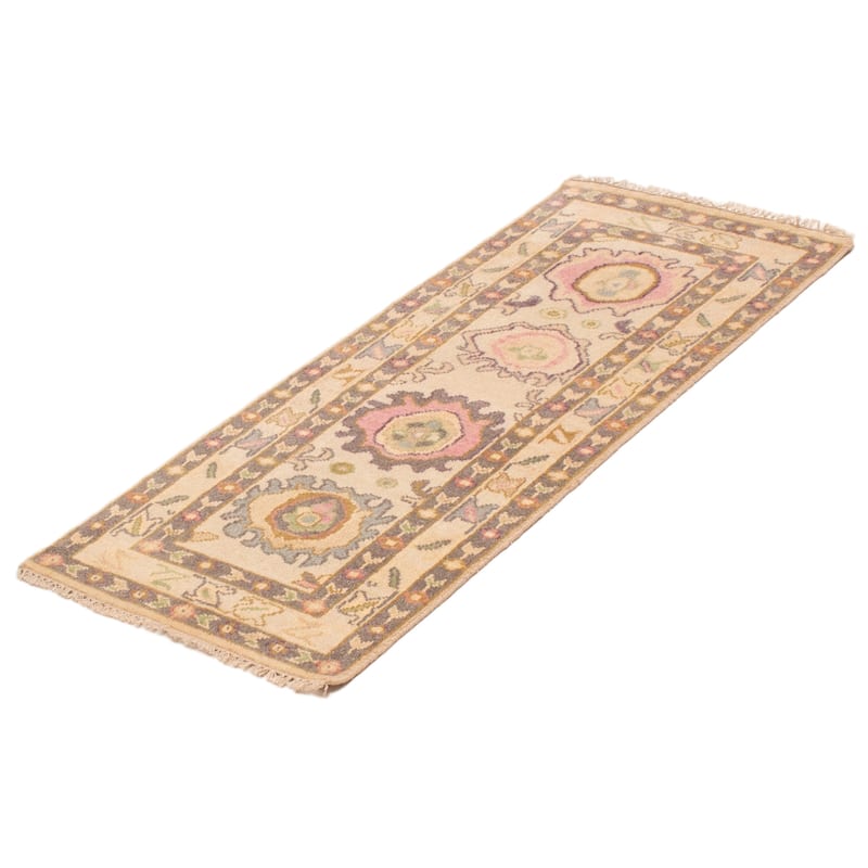 ECARPETGALLERY Hand-knotted Modern Oushak Ivory Wool Rug - 2'5 x 5'9