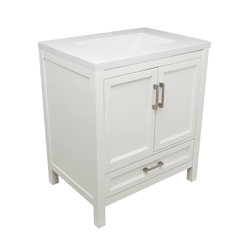 Nevado 37" Bathroom Vanity with Cultured Marble Vanity Top Sink in White with White Basin