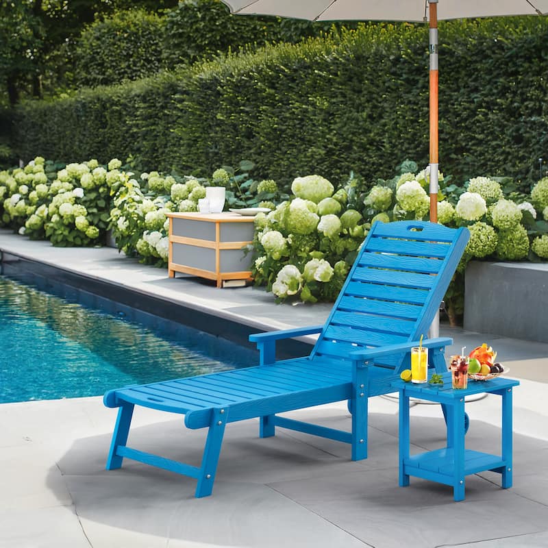 HDPS All Weather Outdoor Chaise Lounge With Side Table (2-piece Set) - Blue
