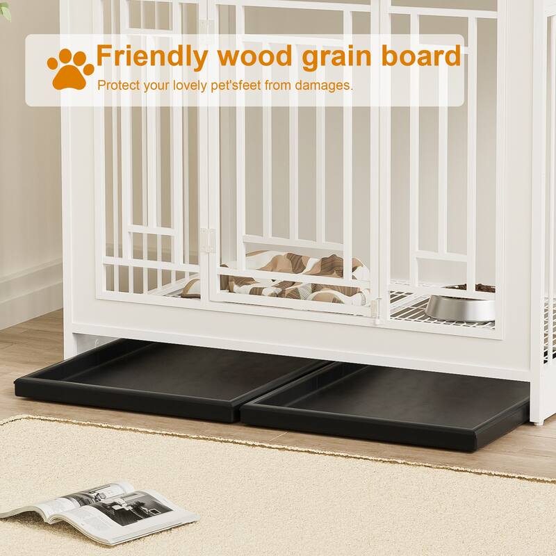 43.3" Dog Crate Furniture for Large Dogs, Wooden Dog Crate with Divider, 2 Door Dog Kennel with 3 Drawers Storage