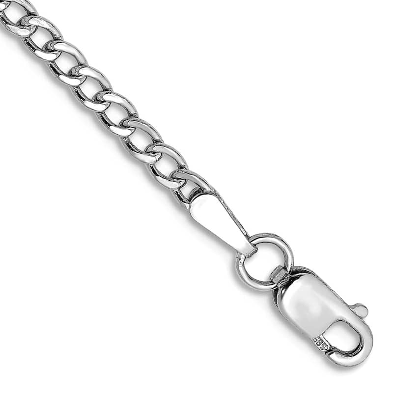 Curata Yellow or White Gold 10" Curb Link Chain Anklet - 10k or 14k - different widths - 3.35mm - White - 14K-White