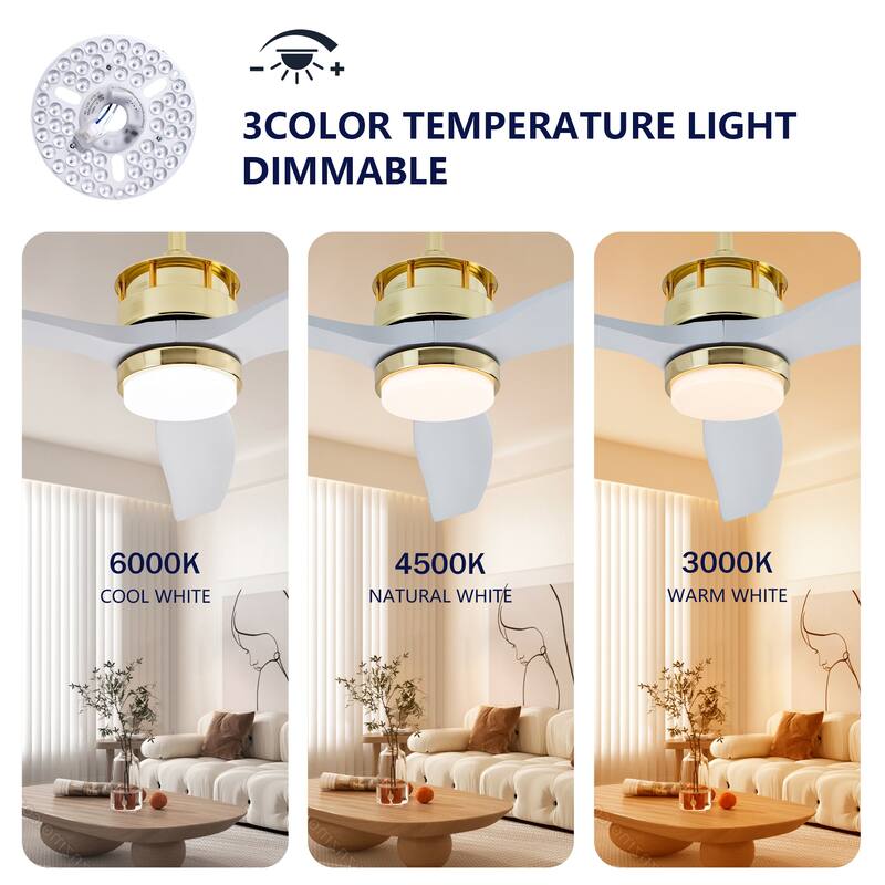 Sofucor 52" Solid Wood/ABS Noiseless Ceiling Fan with Dimmable Light Optional and Remote, 6-Speed Reversible, Smart Optional