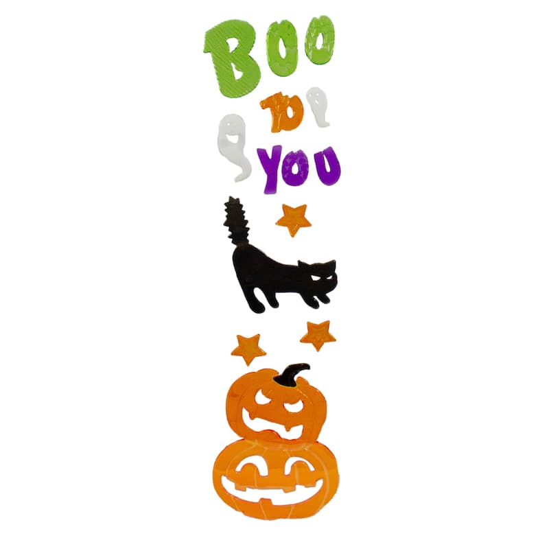 14-Piece Green and Orange Boo To You Halloween Gel Window Clings
