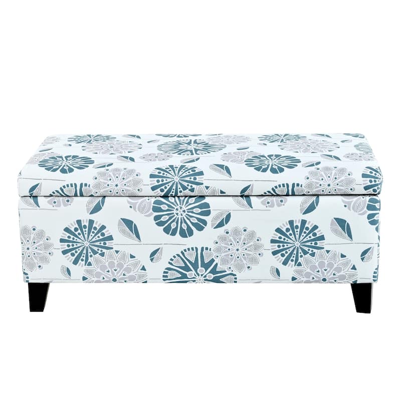 Storage Ottoman with Floral Patterned Fabric and Soft-Close Hinges, Multi-Functional Footrest & Seat
