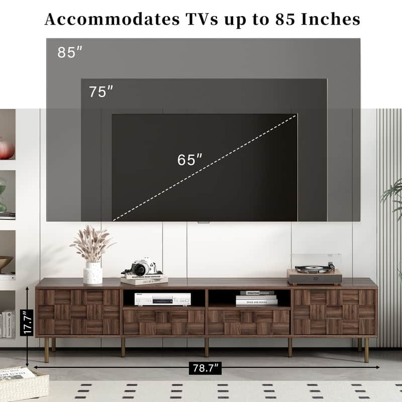 Mid Century TV Stand with 2 Drawers, Media Console Table for TVs up to 85''