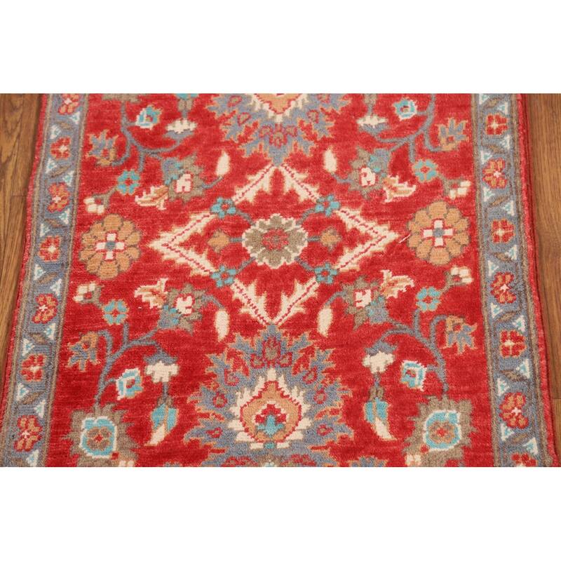Red Floral Kazak Oriental Foyer Rug Hand-Knotted Wool Carpet - 2'0" x 3'0"